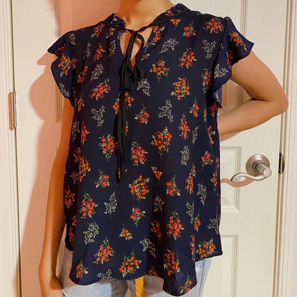 Navy Blue Floral Blouse